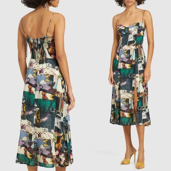 Reformation Juliette Decoupage Mixed Media Print Black Midi Dress‎ Size 12 - Picture 11 of 11